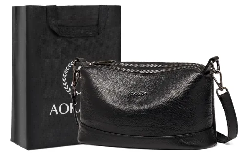 AOKANG Cow Leather Small Square Bag, Crossbody Bag, Shoulder Bag Medium Women's Classic Black/ivory White/pearl Blue