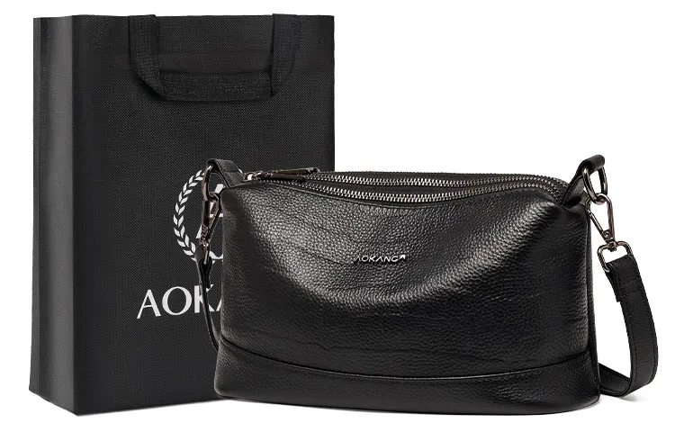 AOKANG Cow Leather Small Square Bag, Crossbody Bag, Shoulder Bag Medium Women's Classic Black/ivory White/pearl Blue
