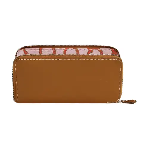HERMES Silk'In Evercolor & Barenia Calfskin Wallet Women's Gold & Light Pink