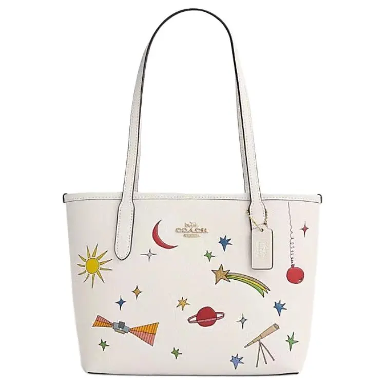 COACH City Leather Tote Bag, Shopping Bag, Handbag, Shoulder Bag Medium Women's Chalk Multicolor