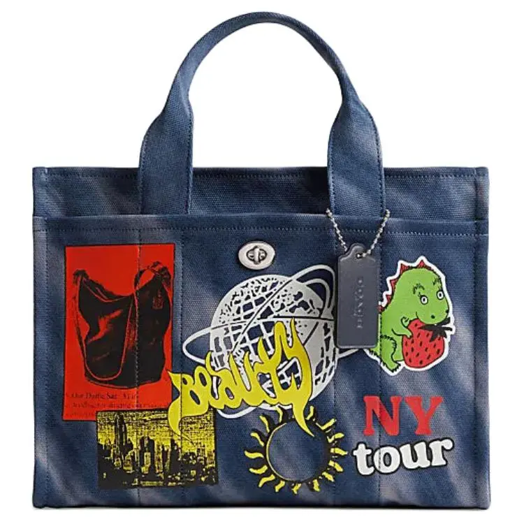 COACH Cargo Fabric Tote Bag Shopping Bag Shoulder Bag Crossbody Bag Handbag Large Size Unisex Midnight Blue & Navy