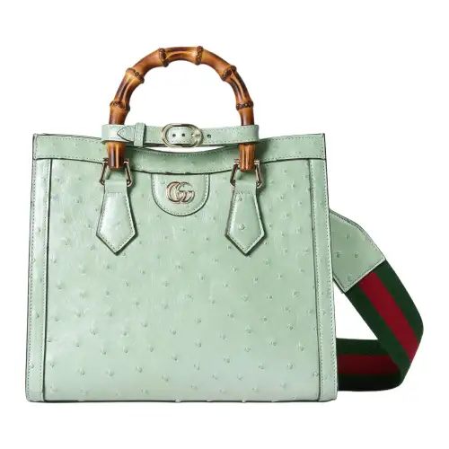 GUCCI Diana Ostrich Leather Tote Bag, Shopping Bag, Shoulder Bag, Crossbody Bag, Handbag Small Women's Light Green