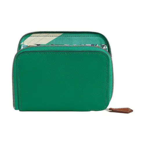 HERMES Silk'In Zip Closure Evercolor Calfskin Wallet Women's Dizzy Green & Mint & Milton Yellow