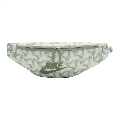 Nike Heritage Fabric Crossbody Bag, Fanny Pack Regular Unisex Mountain White & Horizon Green & Dark Mud Gray