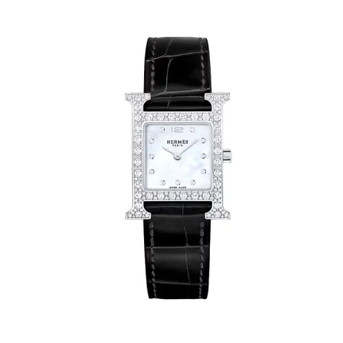 HERMES Wrist Watches Quartz Movement Crocodile Leather Strap 25mm Mother of Pearl Color Watch Dial Women's Watch