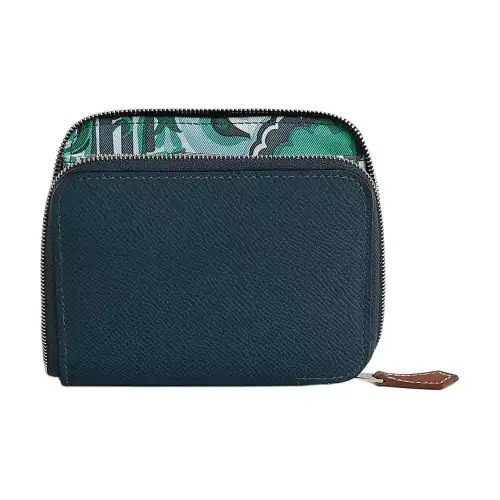 HERMES Silk'In Epsom Calfskin Wallet Women's Prussian Blue & Mint Green & Milton Yellow