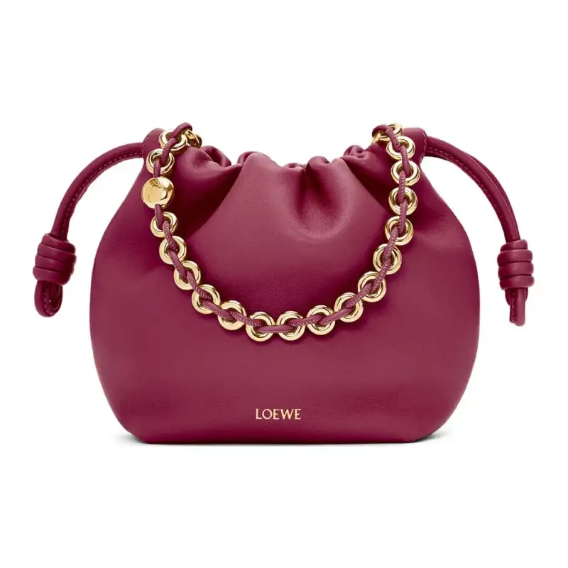 LOEWE Flamenco Nappa Sheepskin One Shoulder Crossbody Clutch Mini Women's Crimson