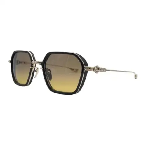 Chrome Hearts 925 Sterling Silver Titanium Gold Plated Irregular Shape Sunglasses Men's Brown