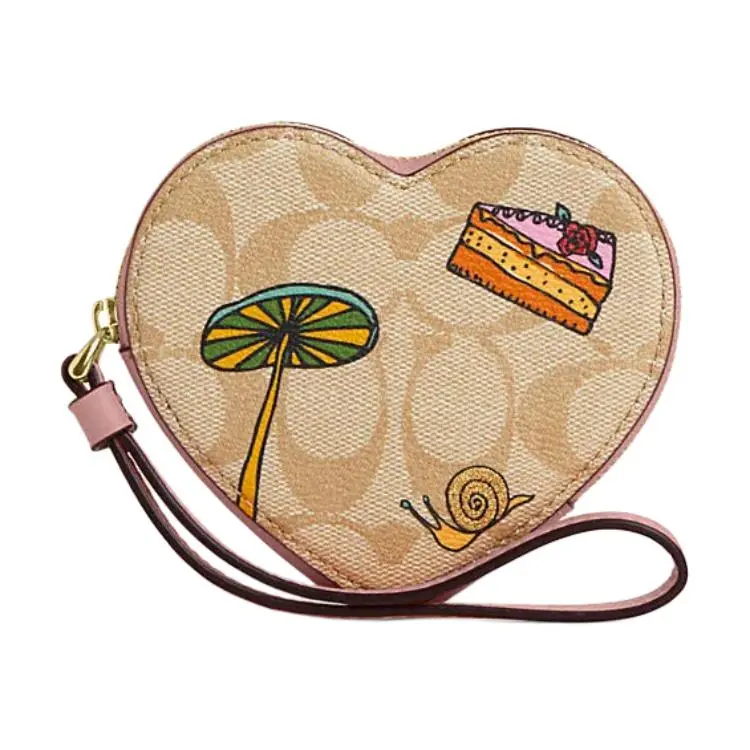 COACH Observed By Us Collaboration Heart Artificial Leather Coin Purse Regular Women's Light Khaki & Light Pink