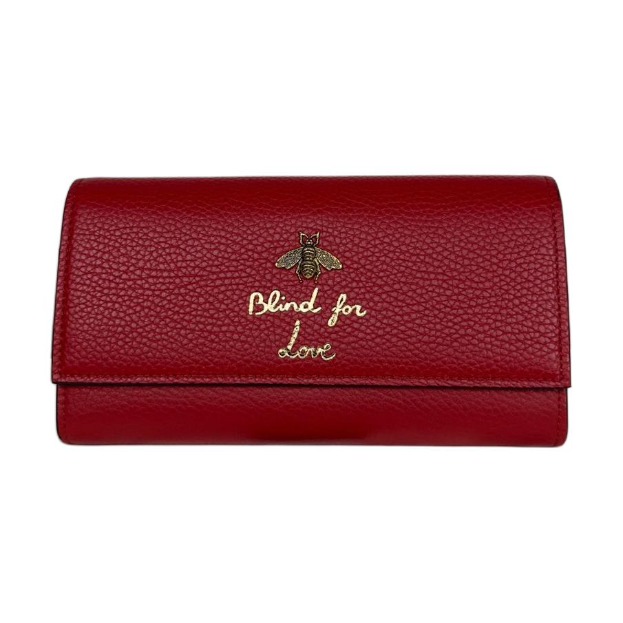 GUCCI Animalier Leather Wallet Women's Red