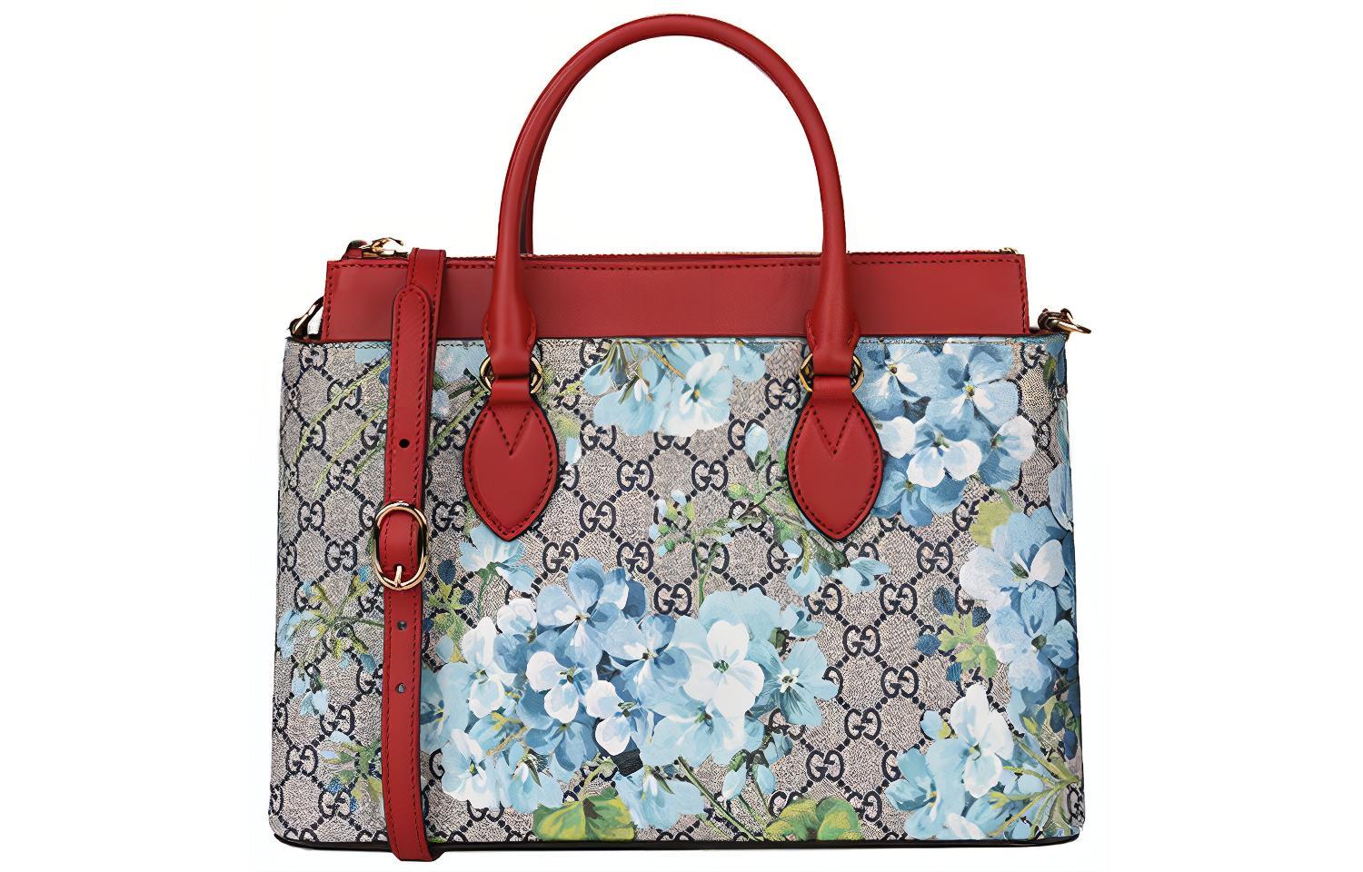 GUCCI GG Blooms Canvas With Leather Shoulder Bag, Crossbody Bag, Handbag Women's Red+Khaki Print