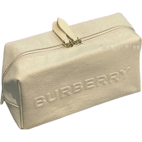Burberry Large Capacity Handheld Makeup Bag, Storage Bag, Storage & Toiletry Bags, Ecru 22*13*9cm