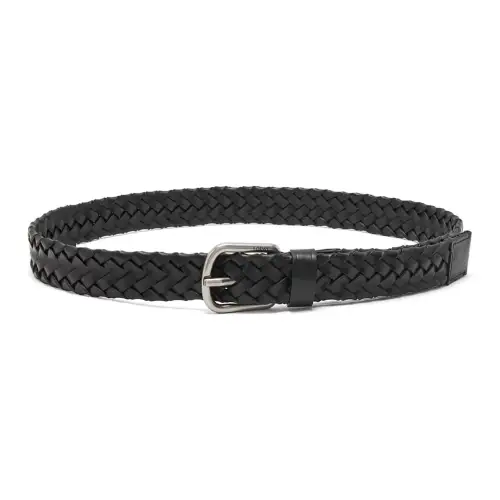 LOEWE Cow Leather Belts Men's Black/Vintage Palladium Width 3.5cm