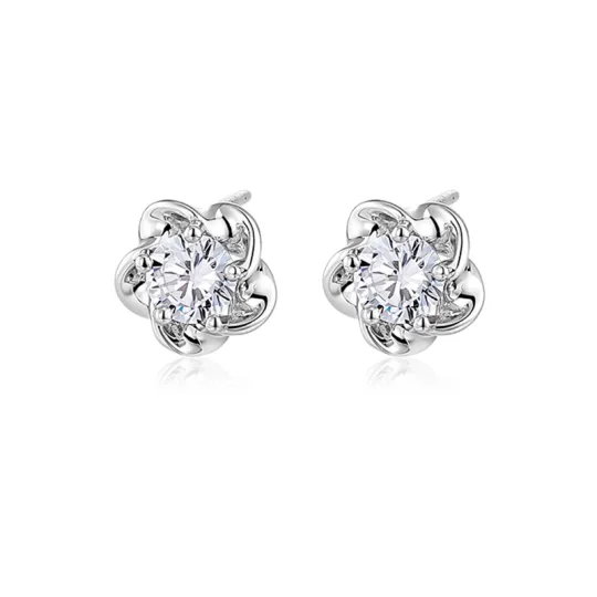 KADER 925 Sterling Silver Synthetic Cubic Zirconia Stud Earrings Women's Silver White, Women's Day, Box