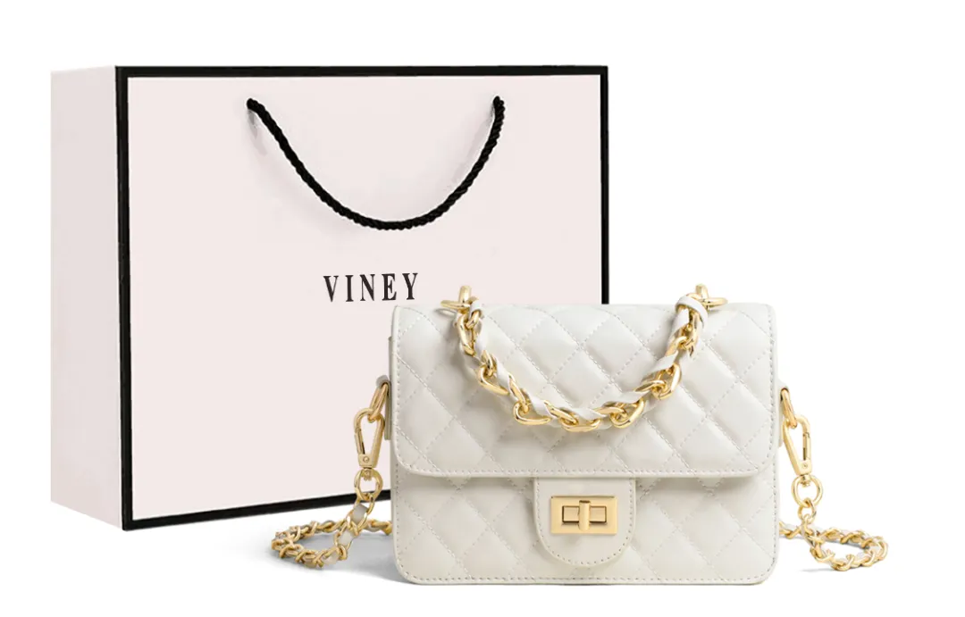 VINEY Cow Leather Crossbody Bag, Shoulder Bag Regular Women's White/Black