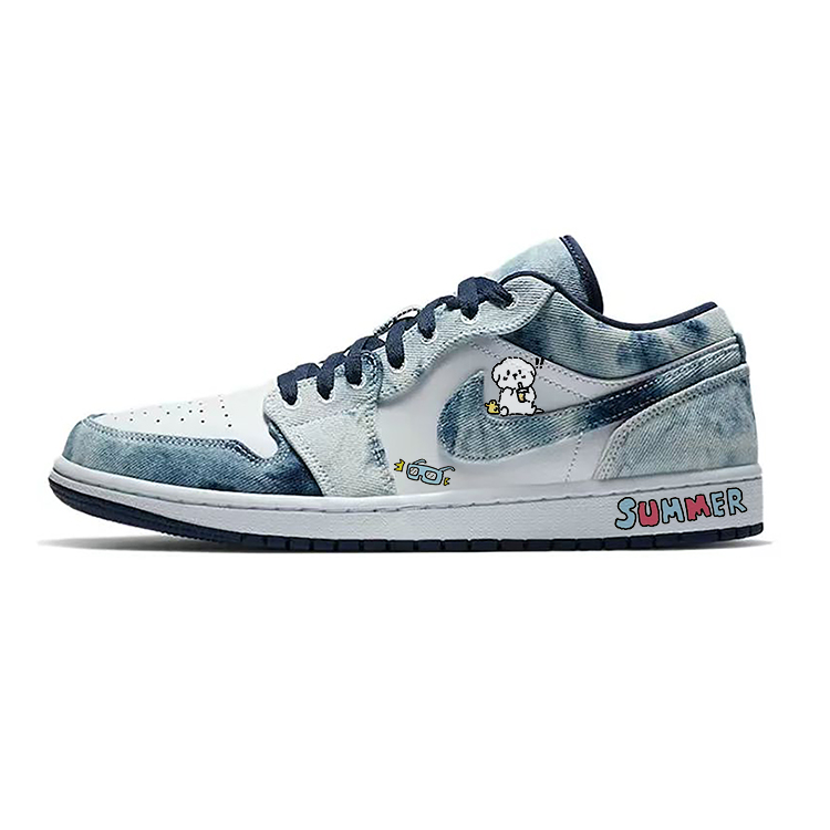 【Индивидуальные кроссовки】 Jordan Air Jordan 1 Low SE промытый джинсовый дневник джинсовый модные популярный демпфирование нескользящие Носить -устойчивый низкий винтаж Баскетбол мужской стиль белый синий