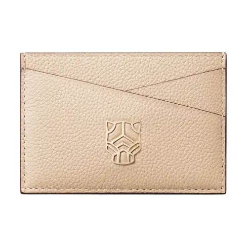 CARTIER Panthere De Cartier Grain Calfskin Card Holder Women's Light Beige