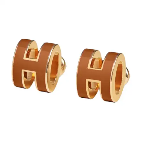 HERMES Metal Earrings Women's New Gold