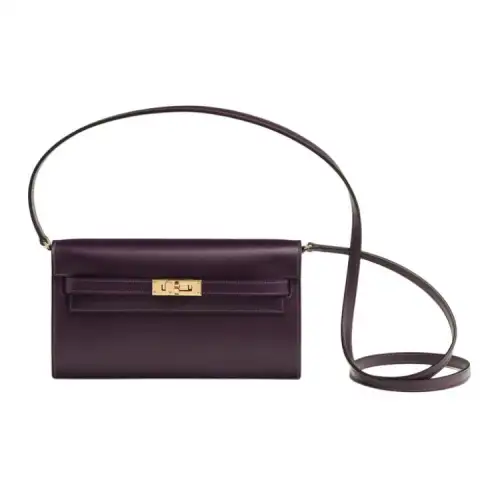 HERMES Kelly To Go Gold tone Lock Box Calfskin Crossbody Wallet Regular Women's 59 Raisin Grape Purple