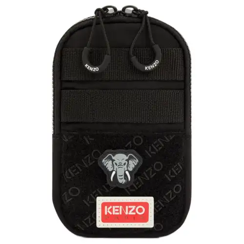 KENZO Polyester With Nylon One Shoulder Crossbody Cell Phone Pouch Unisex Black