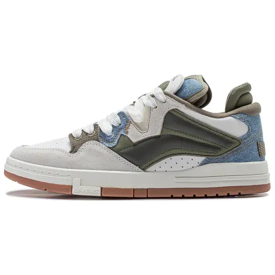 LINING Wei Wu PRO Skateboard Shoes Men Low-Top Champagne White/Olive Green