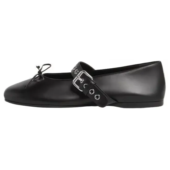 MIU MIU Buckled Leather Ballerina Shoes