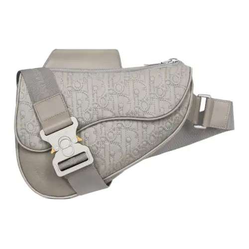 DIOR Oblique Print Technical Fabric With Smooth Cow Leather Saddle Bag, Shoulder Bag, Crossbody Bag Men's Gray