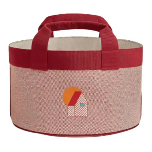HERMES Les Cabanes Embroidery With Canvas Storage Bag Handbag Women's Orange & Raspberry