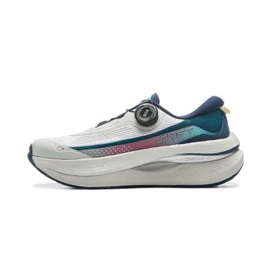 LINING SOFT GO MAX Running Shoes Women's Low-Top Standard White/Deep Prussian Blue/Dragonfly Green