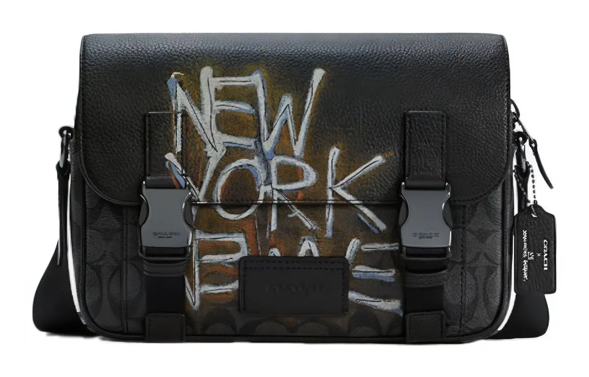 COACH Basquiat Collaboration Track Leather Shoulder Bag, Crossbody Bag Large Men's Black