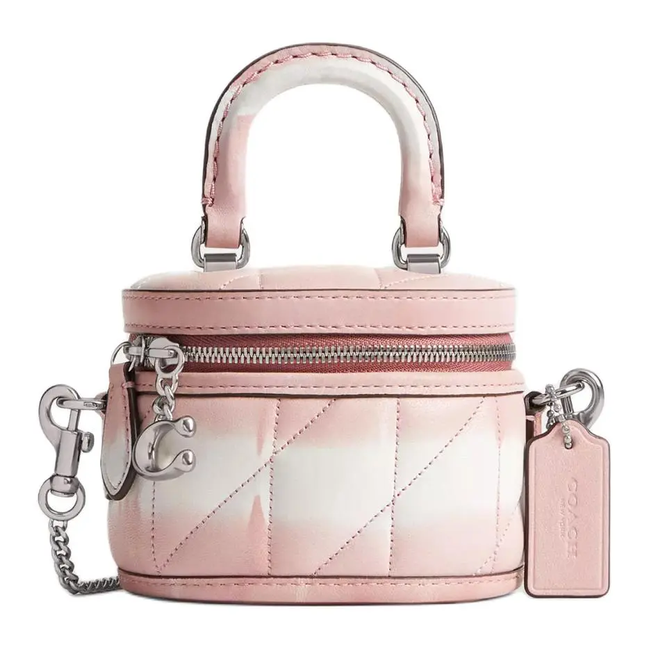 COACH Trail Nappa Leather Handbag Mini Women's Silver & Pink Multicolor