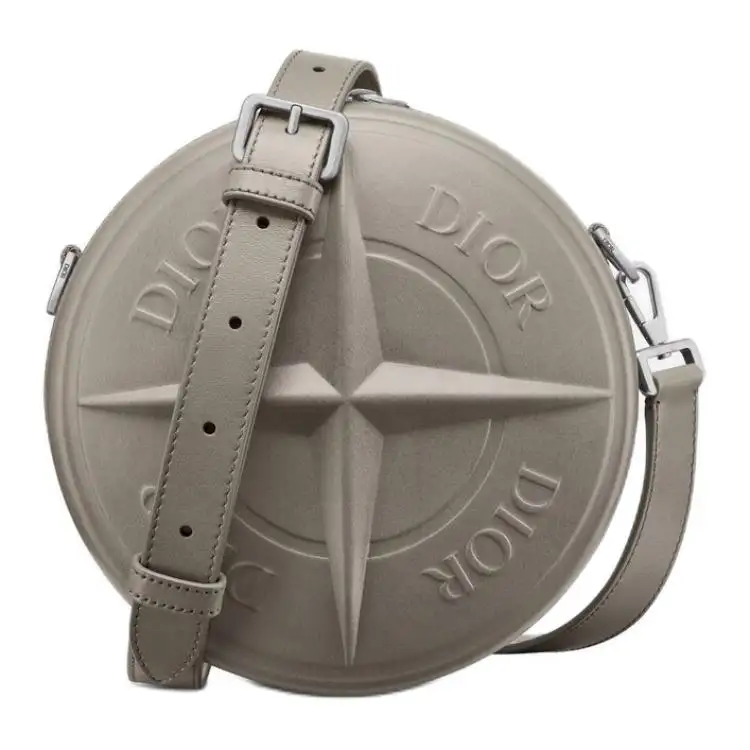 DIOR STONE ISLAND Cow Leather Small Round Bag, Shoulder Bag, Crossbody Bag Men's Gray