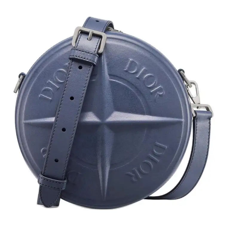 DIOR STONE ISLAND Collaboration Smooth Cow Leather Small Round Bag, Shoulder Bag, Crossbody Bag Men's Blue
