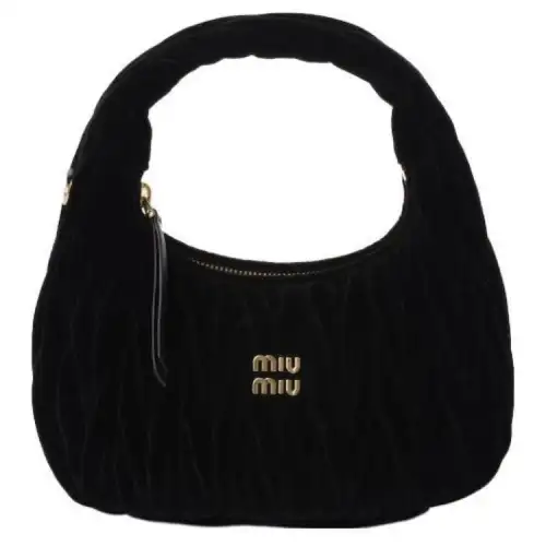MIU MIU Wander Velvet Crescent Bag, Hobo Bag, Shoulder Bag, Crossbody Bag, Handbag Women's Black