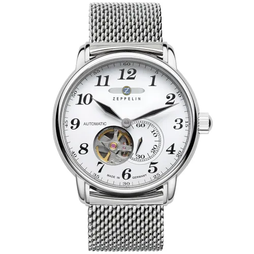 ZEPPELIN Mechanical mechanism, design men's watch, white dial, watch strap stainless steel, 40
