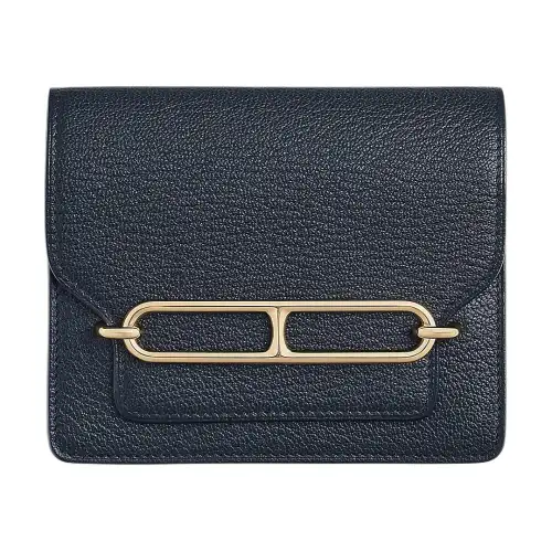 HERMES Roulis Mysore Goat Skin Wallet Women's Z7 Bleu Ocean Deep Sea Blue