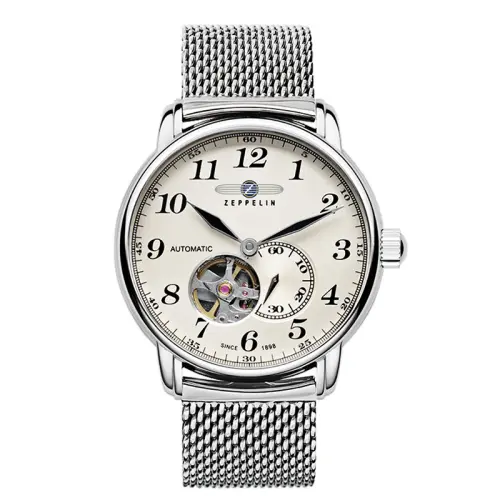 ZEPPELIN Mechanical mechanism, design men's watch, white dial, watch strap stainless steel, 40