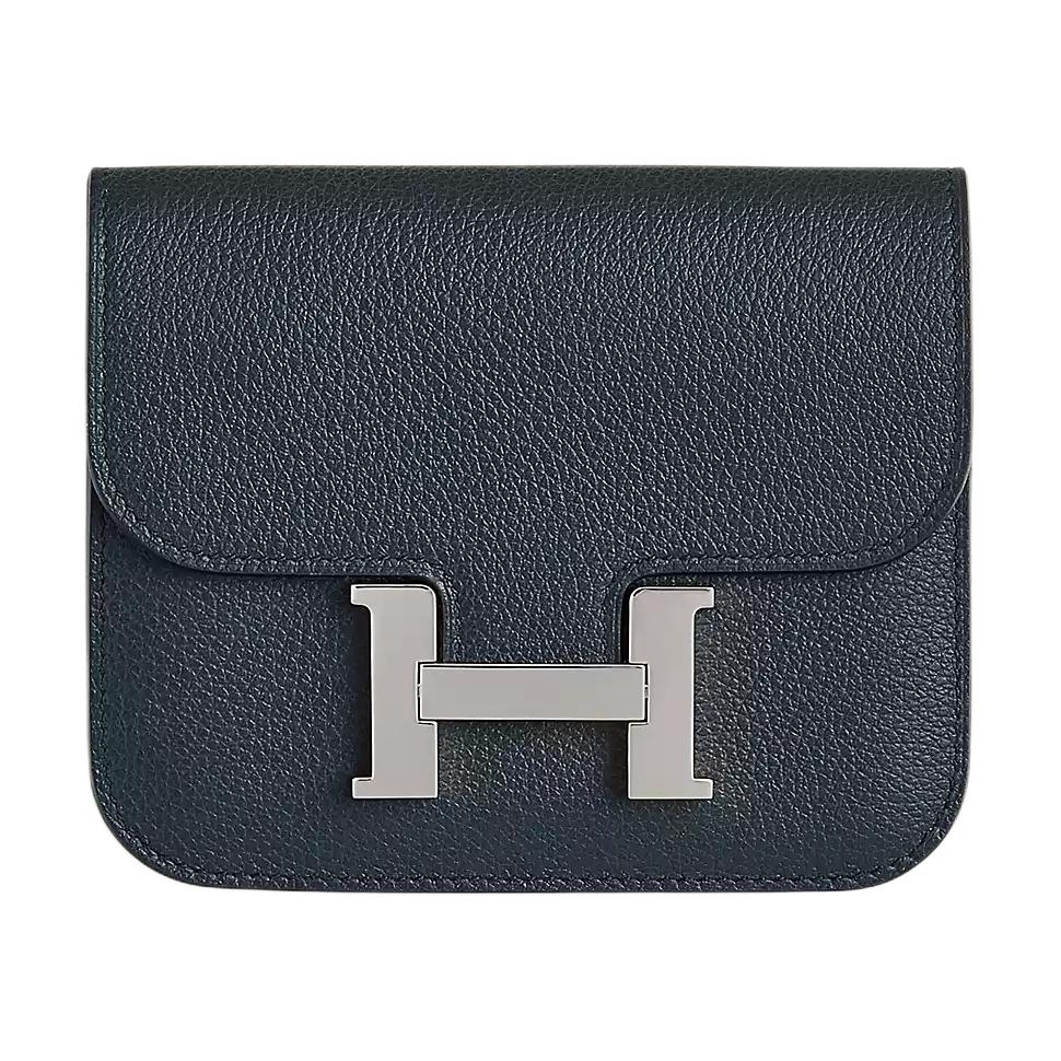 HERMES Constance Slim Silver Tone Buckle Evercolor Calfskin Fanny Pack Clutch Wallet Women's New Deep Sea Blue