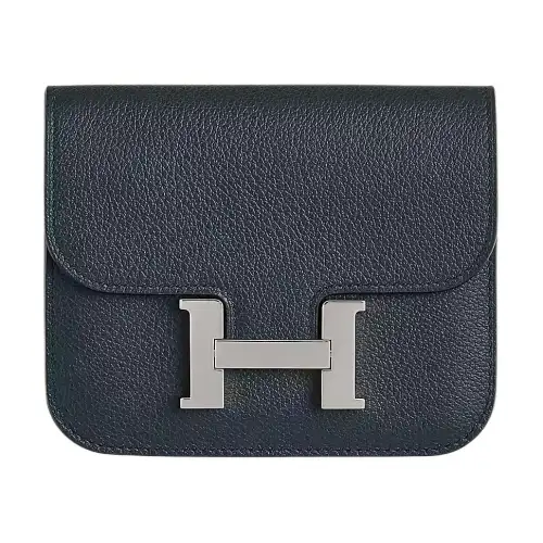 HERMES Constance Slim Silver Tone Buckle Evercolor Calfskin Fanny Pack Clutch Wallet Women's New Deep Sea Blue