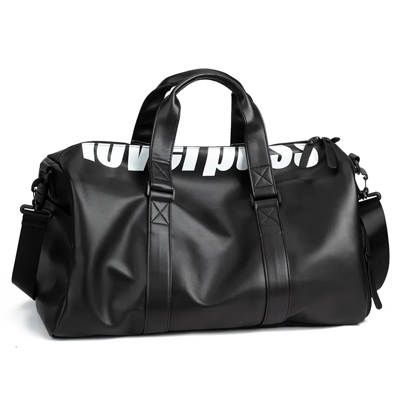 LOVERPUSS Polyurethane Travel Gym Bag Small Unisex Cool Black