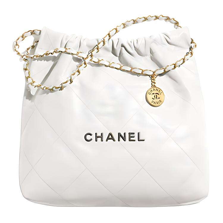CHANEL 22Bag Cow Leather Handbag, Shoulder Bag Medium Women's White