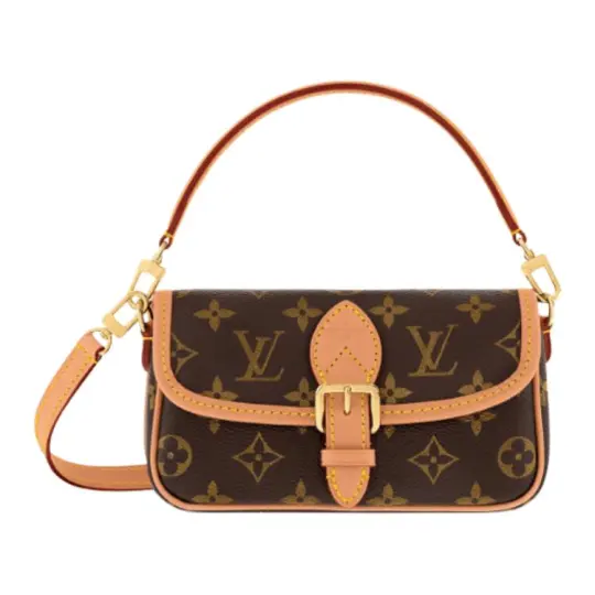 LOUIS VUITTON Nano Diane Съемный плечевой ремень с буквенным логотипом и холщовой сумкой-багетом с покрытием, мини-женская коричневая мини-сумка на плечо