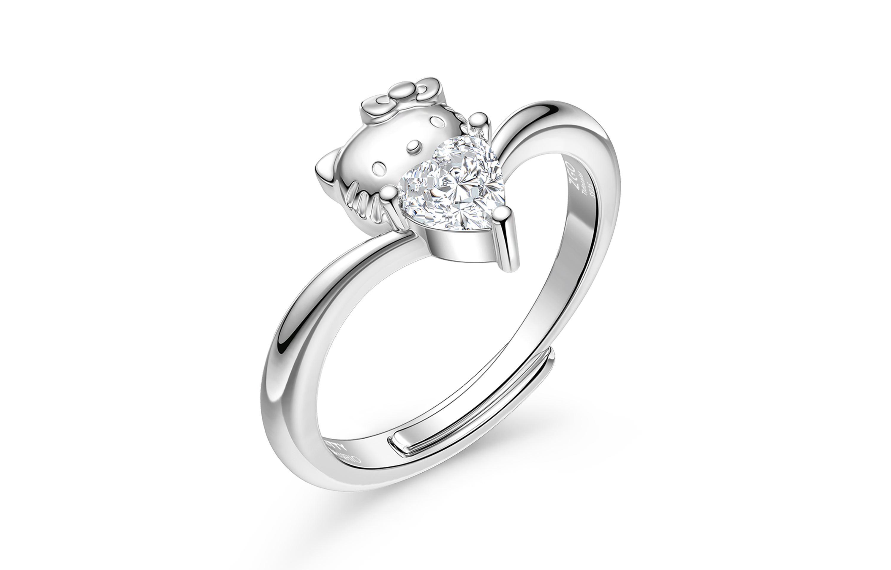 TIDECOLOR Hello Kitty 925 Sterling Silver Synthetic Cubic Zirconia Rings Women's Silver