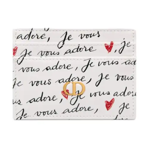 DIOR Calfskin Card Holder Card Holder Women's White & Black & Red
