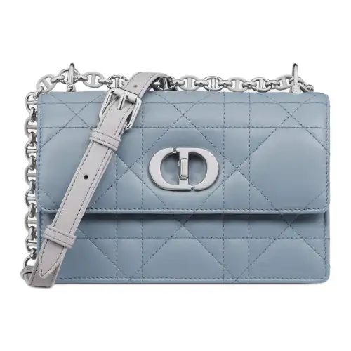 DIOR Macrocannage Lambskin Shoulder Bag, Crossbody Bag Mini Women's Gray & Gray Blue