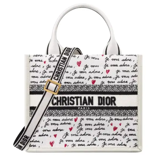 DIOR Cow Leather With Canvas Tote Shoulder Bag, Crossbody Bag, Handbag Small Women's White & Black & Red