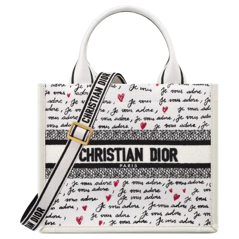 DIOR Cow Leather With Canvas Tote Shoulder Bag, Crossbody Bag, Handbag Small Women's White & Black & Red
