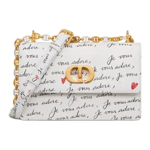 DIOR Miss Caro Cow Leather Crossbody Bag, Shoulder Bag Women's White & Black & Red