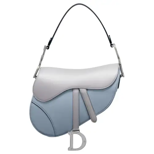DIOR Saddle Soft Calfskin Saddle Bag Handbag, Shoulder Bag Women's Gray & Blue