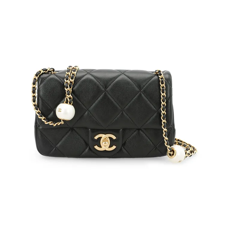 CHANEL Sheepskin Material Gold Metal Crossbody Bag, Shoulder Bag Small Women's Black